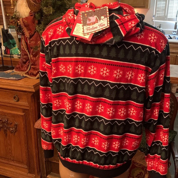 Christmas Men’s Fleece Christmas Hoodie Sweatshirt Snow Flakes Trees NEW M/L - Picture 6 of 6